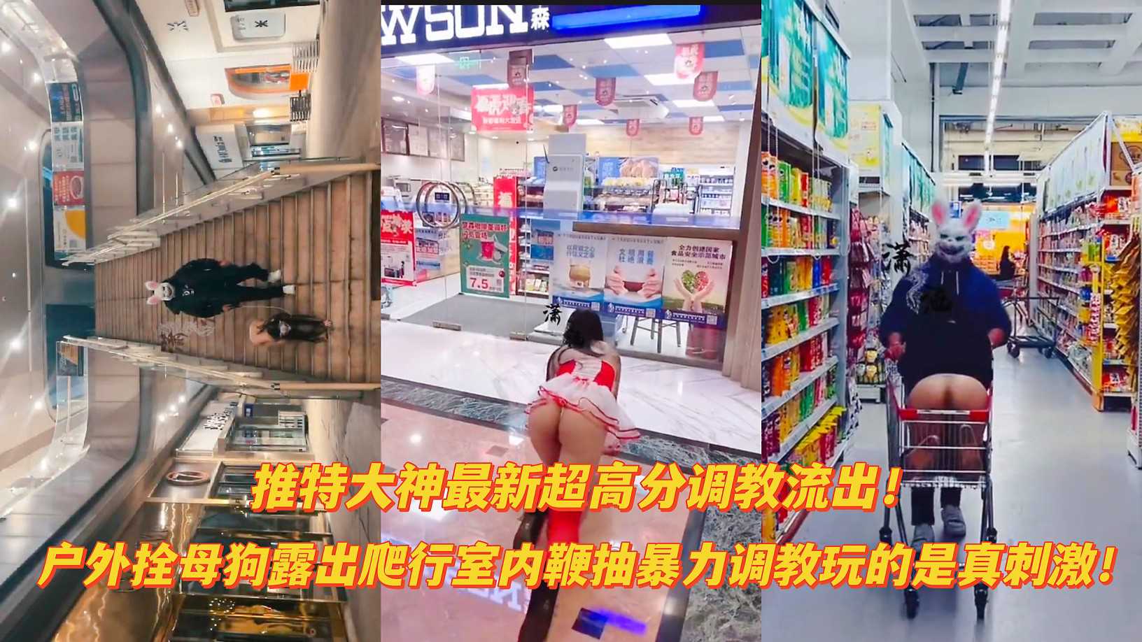 Плакат для 【羞耻露出】震撼大神作品户外露出抽打虐阴双母狗重度调教