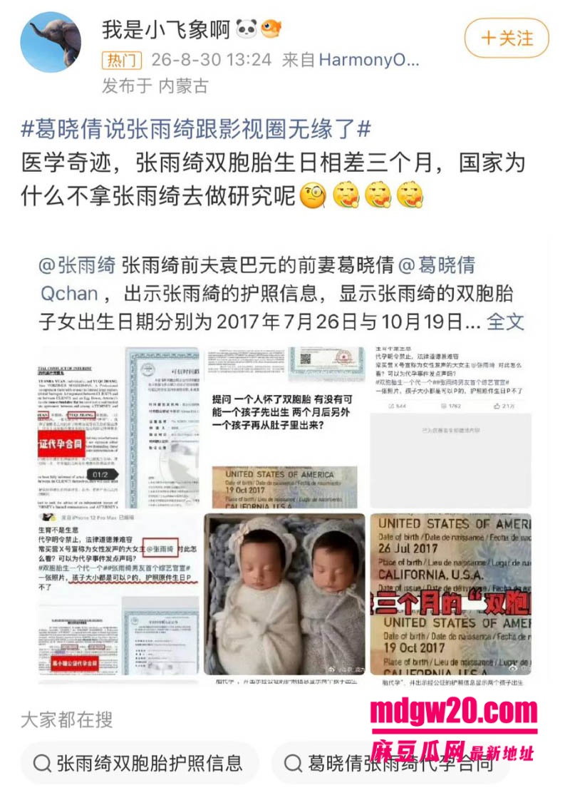 内地女明星张雨绮再被点名 被葛晓倩再次公开发文直指张雨绮代孕 因深陷争议彻底和影视圈无缘