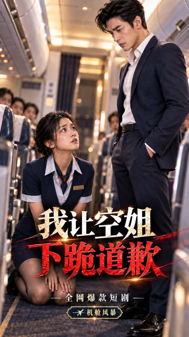 AI成人短剧 我让空姐下跪道歉 第3集 狭窄机舱卫生间内空姐被迫接受羞辱性服务