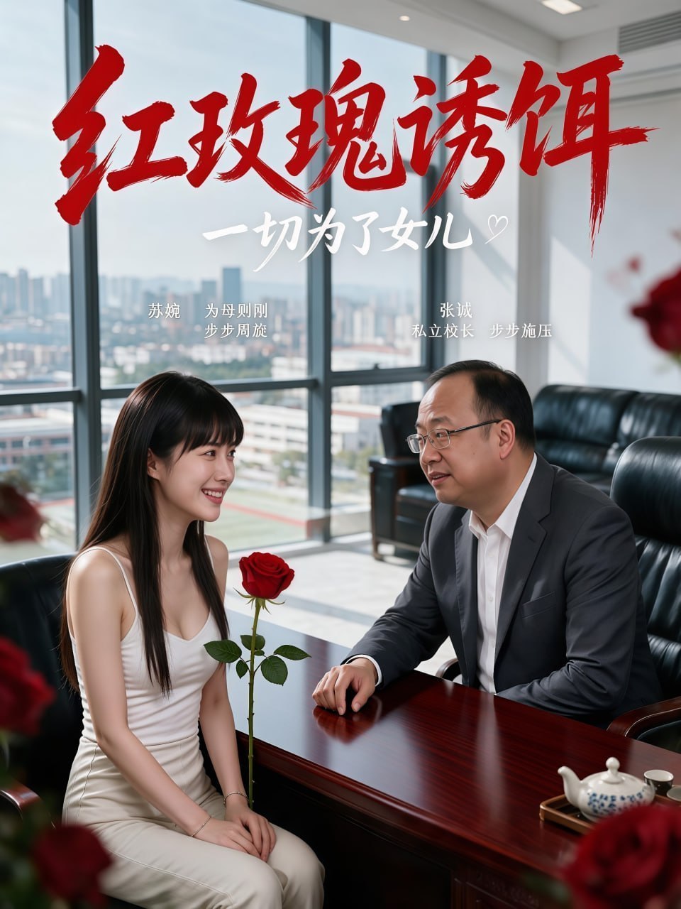 AI成人短剧 红玫瑰诱饵 第3集 熟女苏婉为求女儿入学被迫向校长献身