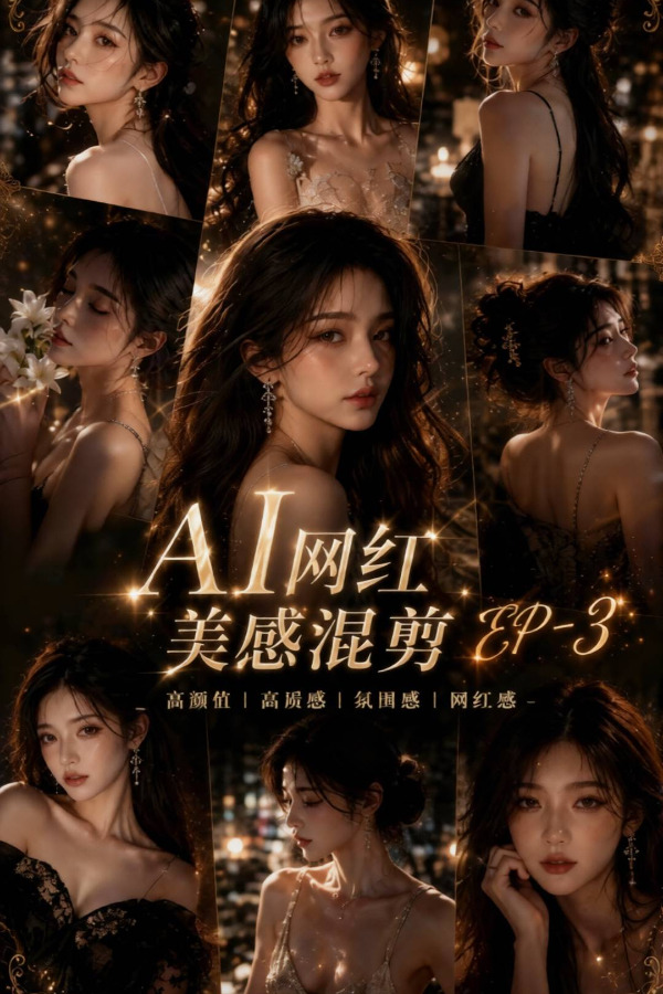 Плакат для AI网红美颜感音画混剪